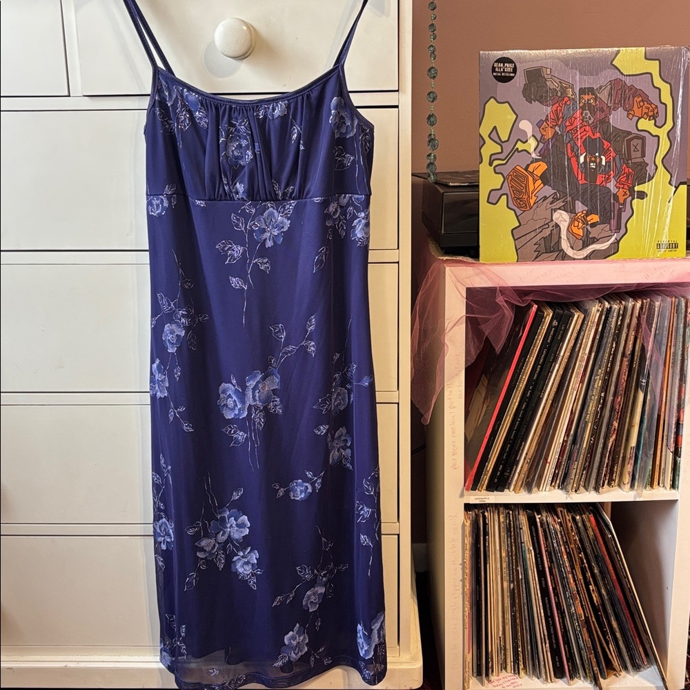 90’ Vintage Y2K Slip Dress Sparkle Floral Purple Blue Baddie Party Cocktail Cute